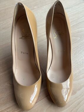 Christian Louboutin Beige Patent Leather Round-Toe Pumps